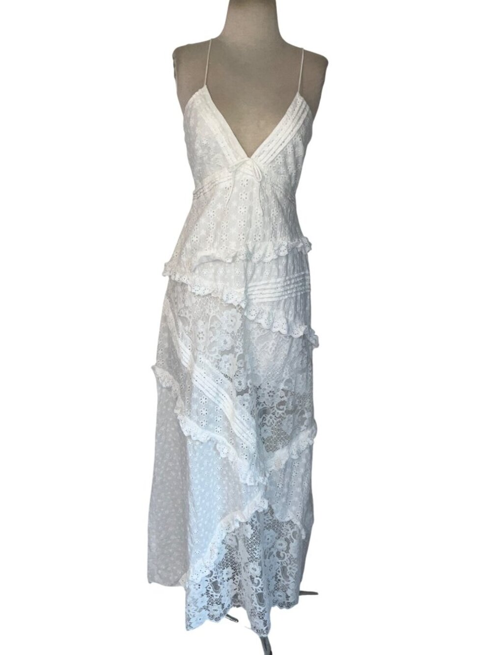 For Love & Lemons Rosalyn Maxi Dress in White Small New Womens Lace Gown - Picture 5 of 16